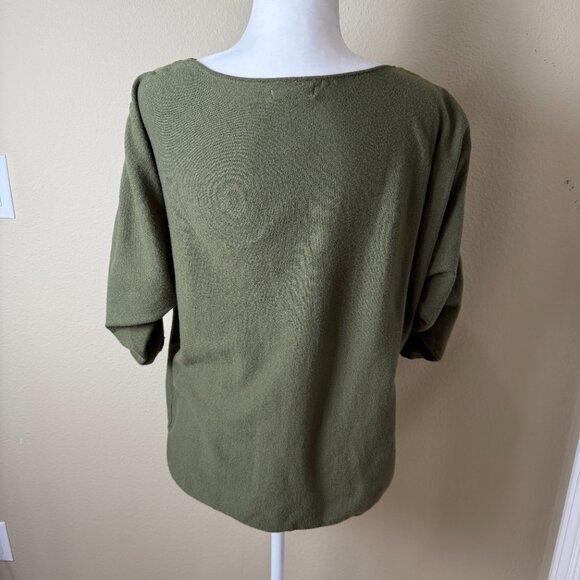 MAX STUDIO Olive Green Ruched Sleeve Knit Sweater Top Shirt Size Medium - Picture 6 of 7